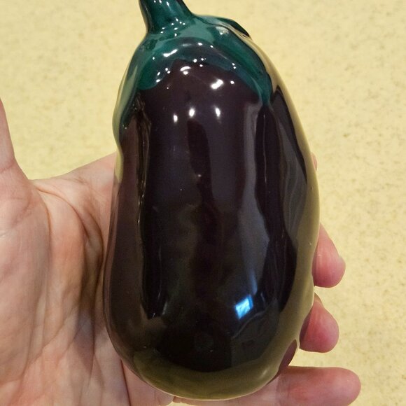 VINTAGE HANDPAINTED CERAMIC EGGPLANT MAJOLICA DECOR DISPLAY ART VIETRI ITALY - Picture 4 of 7